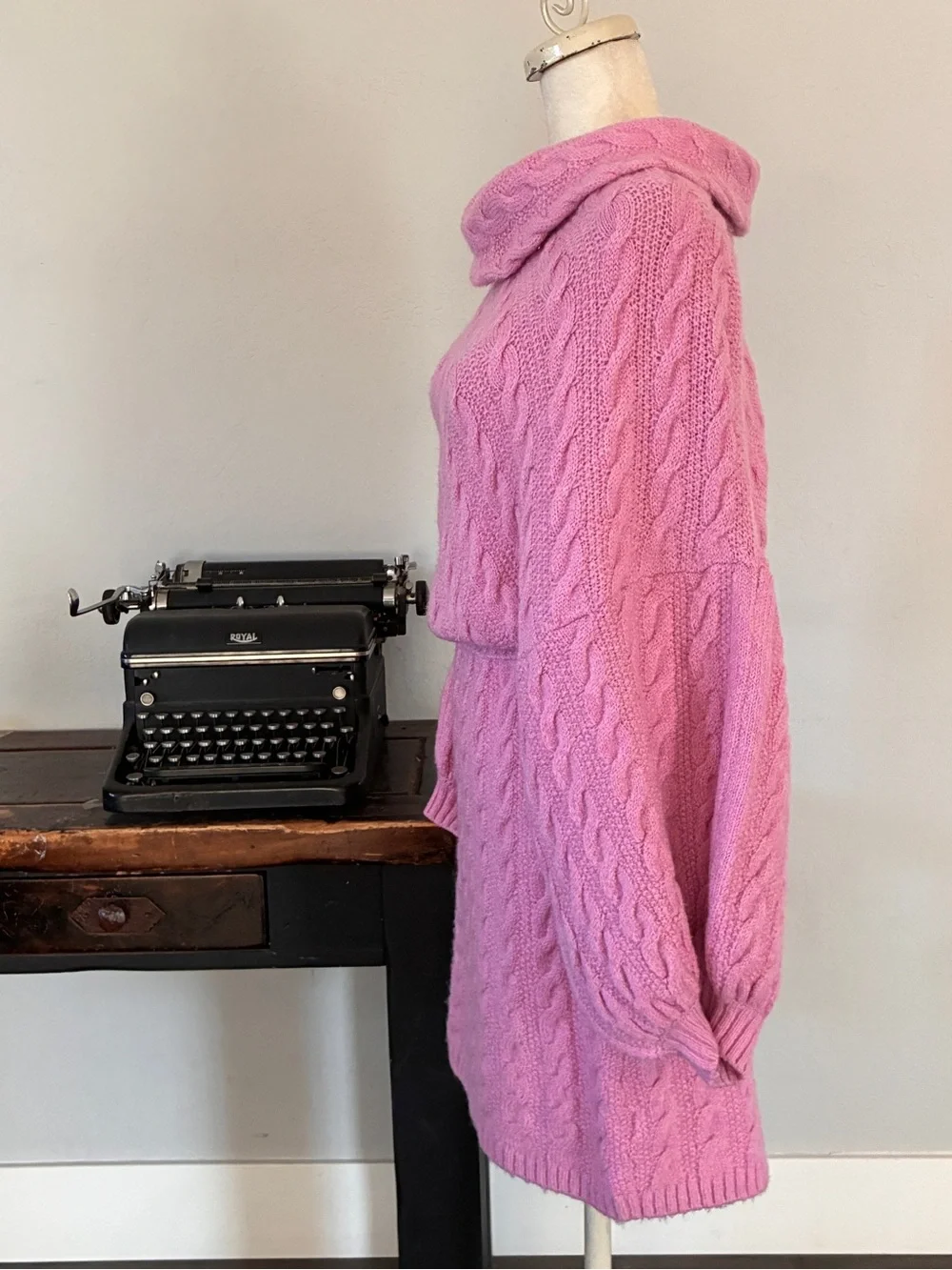 Free People Sweetheart Cable Knit Cowl-Neck Sweater Dress in Pink - Size Medium